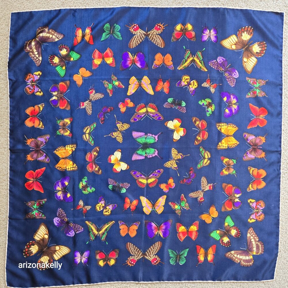 Silk Scarf Butterflies Hand-Rolled Butterfly - Picture 11 of 13